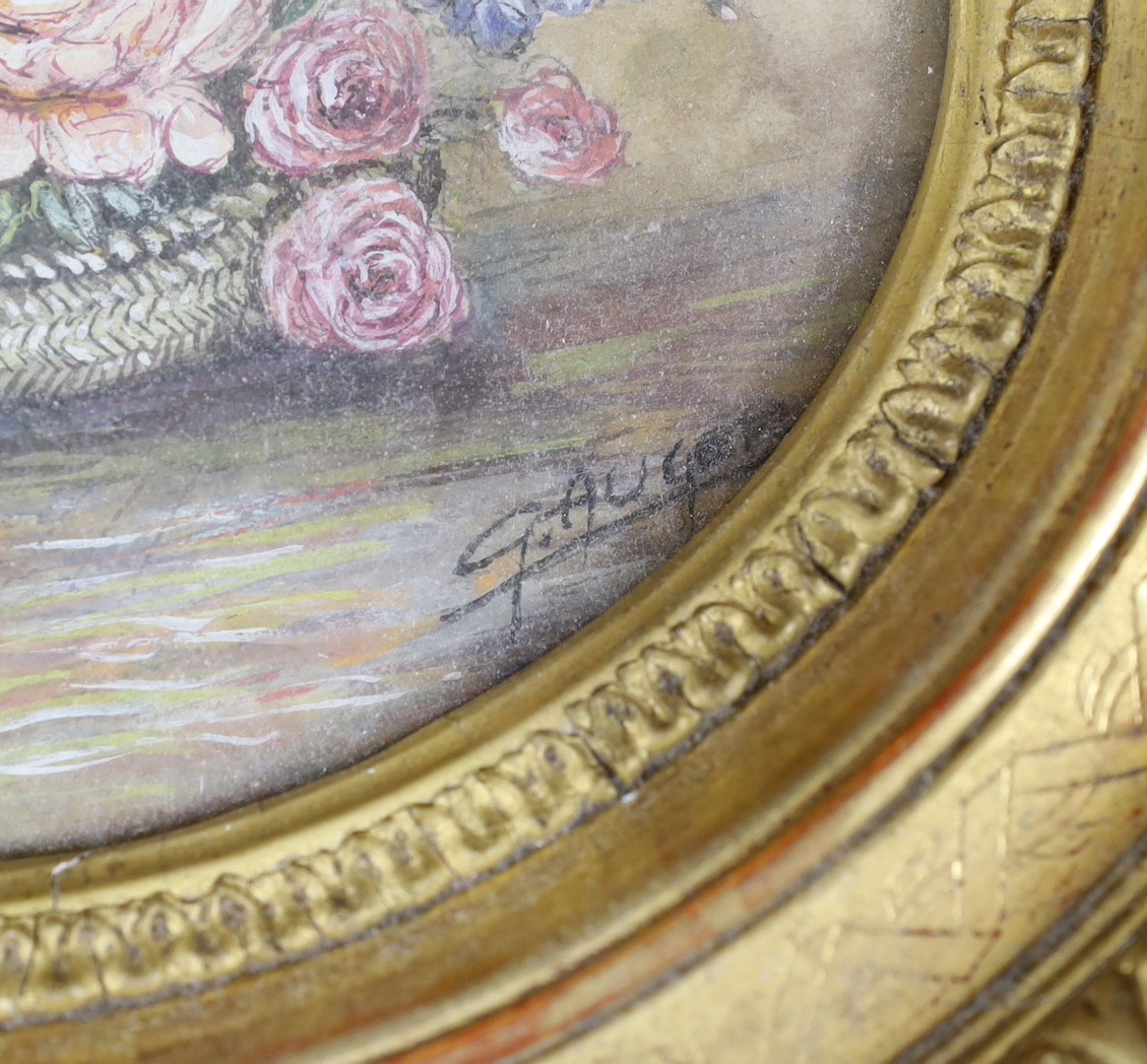 G. Auger, watercolour, Still life of flowers in a basket, signed, 13 x 16cm, in ornate gilt frame